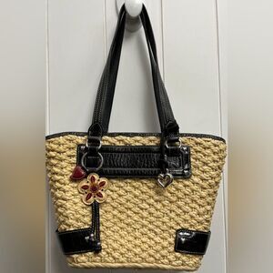 Brighton chocolate leather  Woven Straw  Shoulder   Zip bag